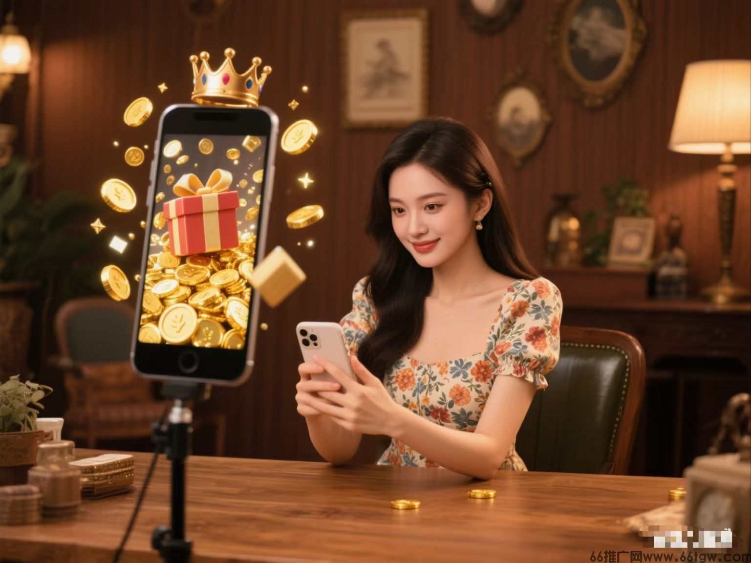 一女坐着正面对着一部手机.jpg