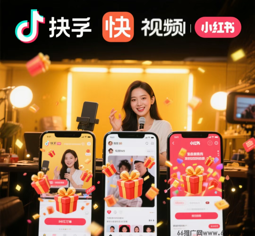 一女抖音快手视频号小红书三部手机.png