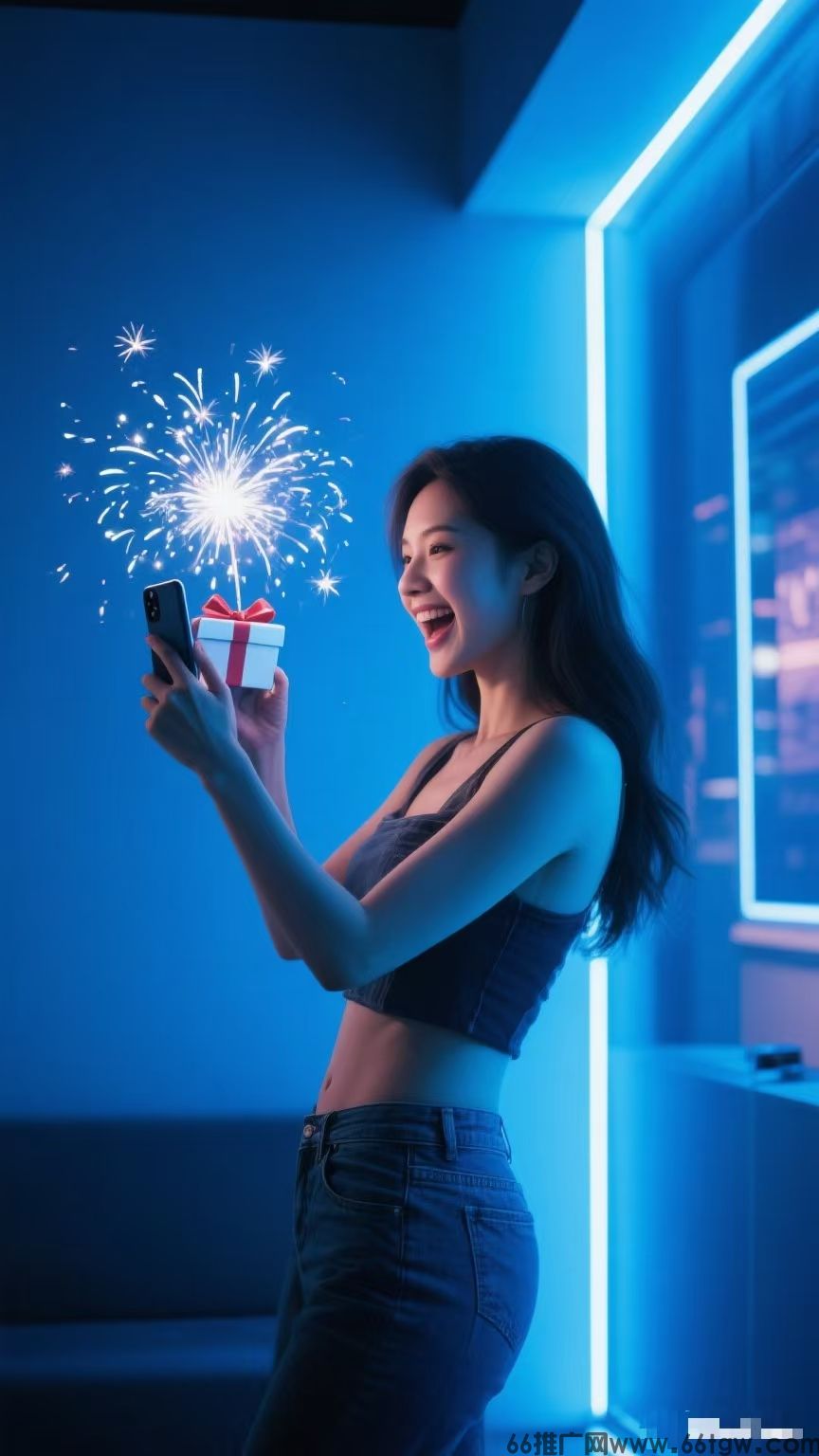 一女手拿礼物开心看手机.jpg